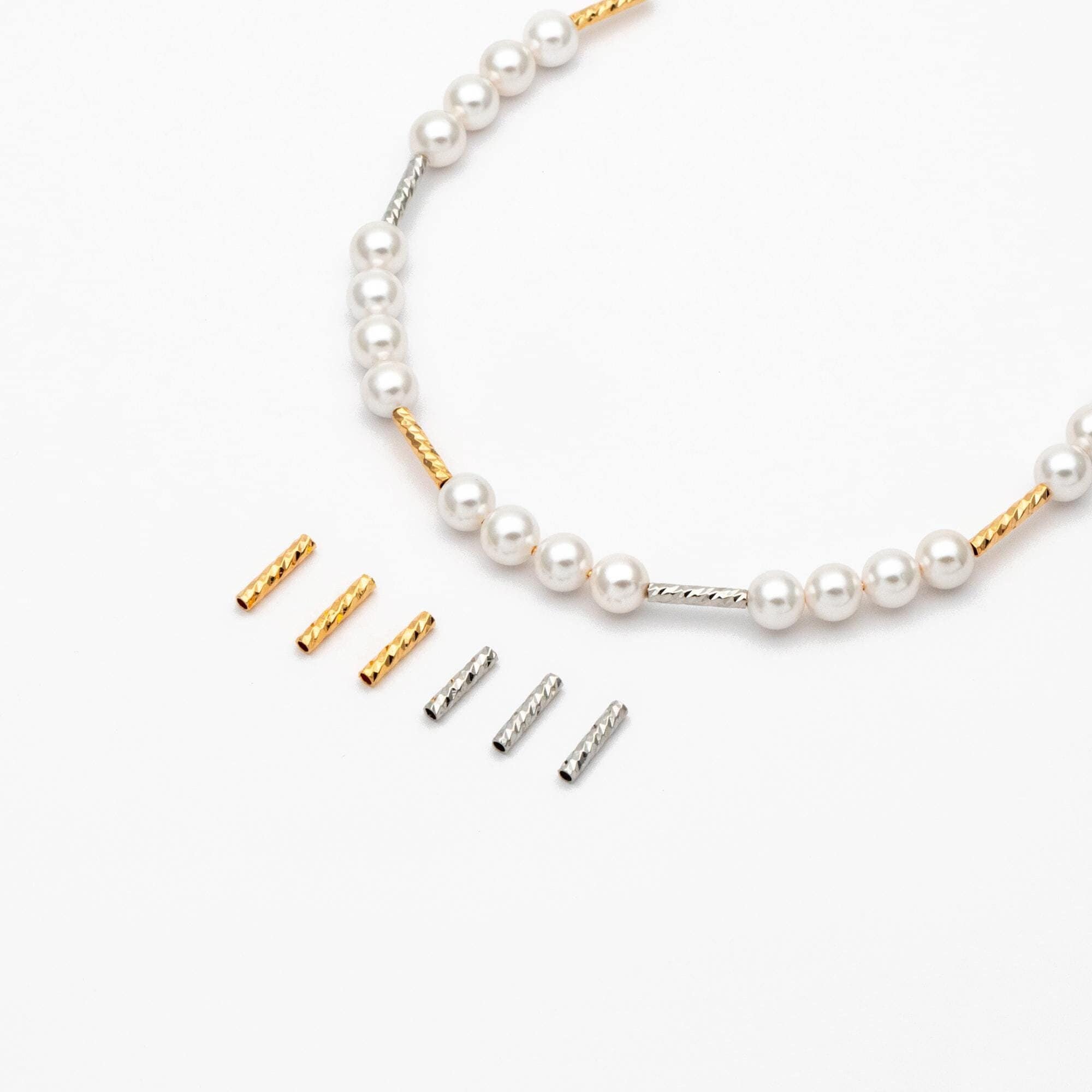 50pcs Gold/ Silver Tube Beads 10x2mm, Gold/ Rhodium plated Brass, Straight Tube Spacers (GB-2699)